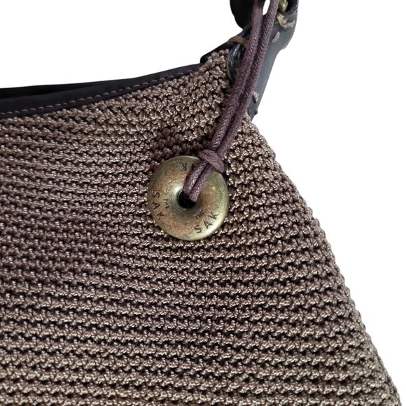 The Sak Baguette Womens Bag, Brown Crocheted Stitched Strap Hard Bottom - Picture 2 of 13